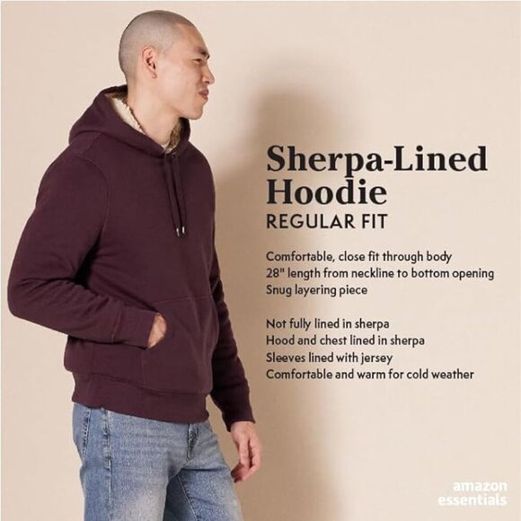 Amazon Essentials Mens Sherpa-Lined Pullover Hoodie Sweatshirt Heather Grey - Picture 6 of 8